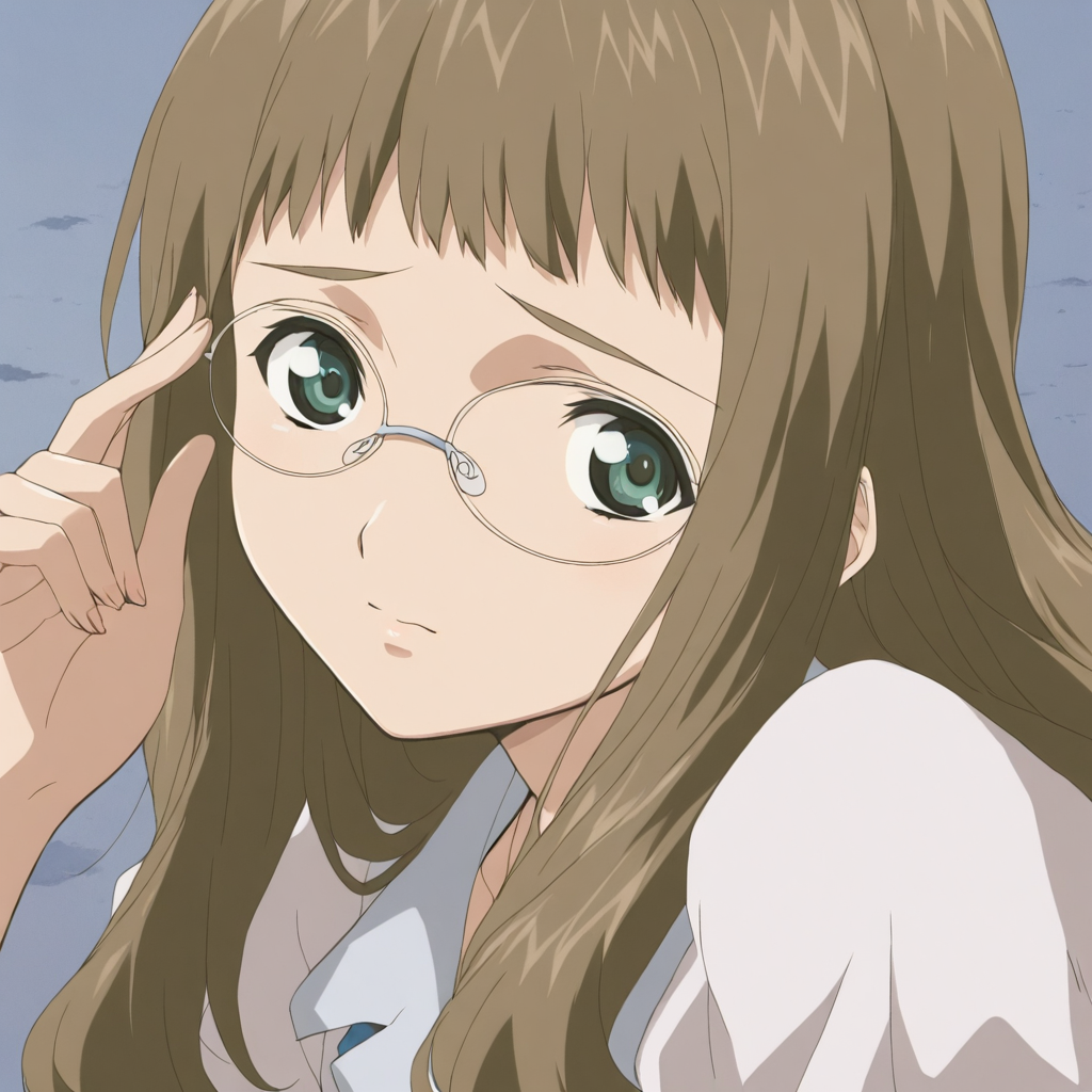 masterpiece,1girl,solo,looking at viewer,upper_body,portrait,<lora:Rie_Ishida ag4o v1:1> rie_ishida, brown hair, long hair, green eyes, glasses,