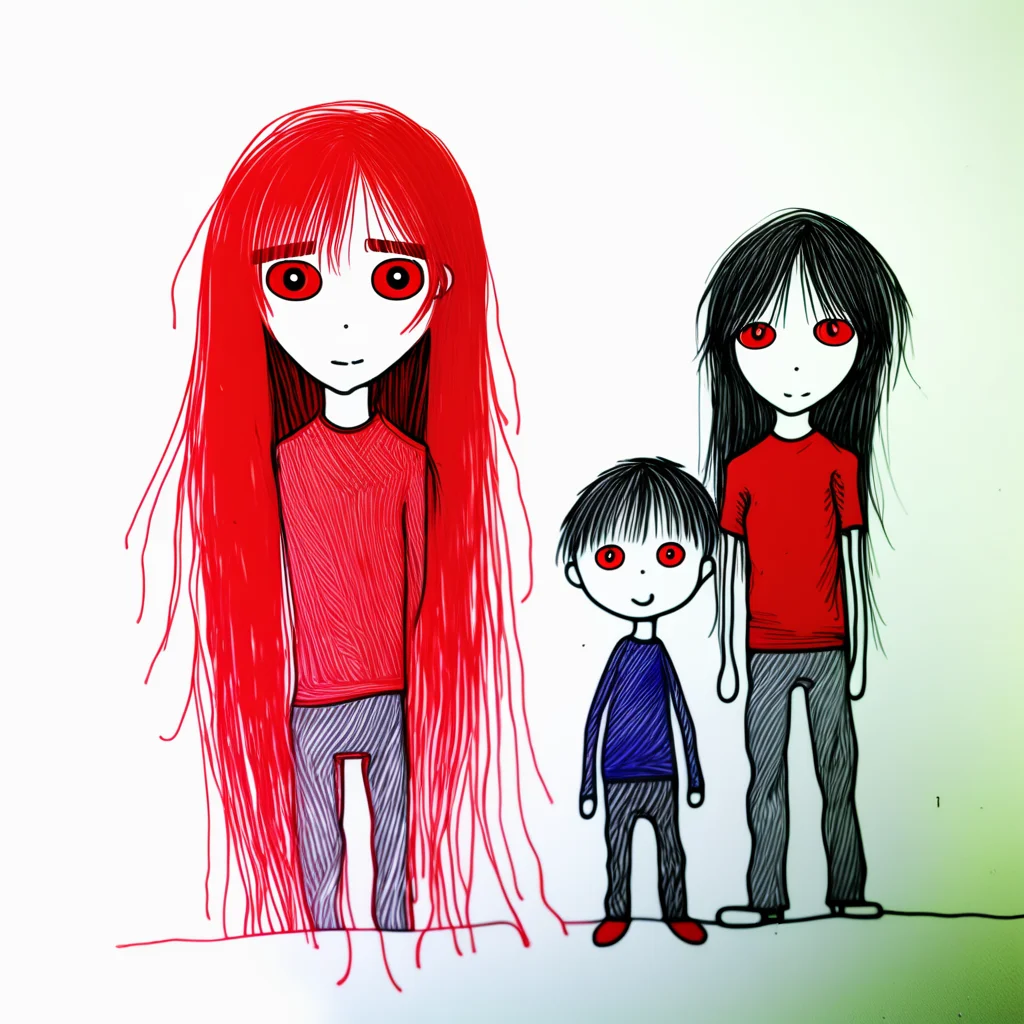 red theme, long hair, 2boys, no humans, looking at viewer, sketch, male focus