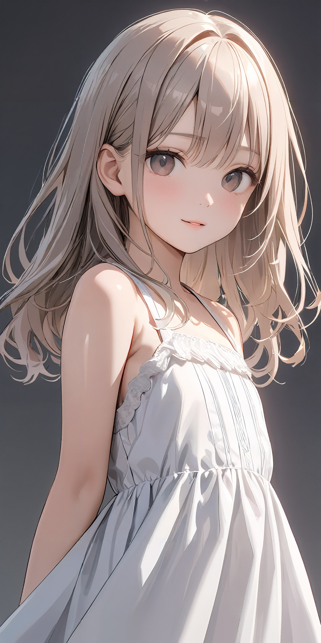 masterpiece,ultra-detailed,best quality,8K,illustration,cute face,clean skin ,shiny hair,girl,simple background
 <lora:add-detail-xl:1>   <lora:camisole dress_XL_V1.0:0.8>jyoji fuku, dress,bare shoulders