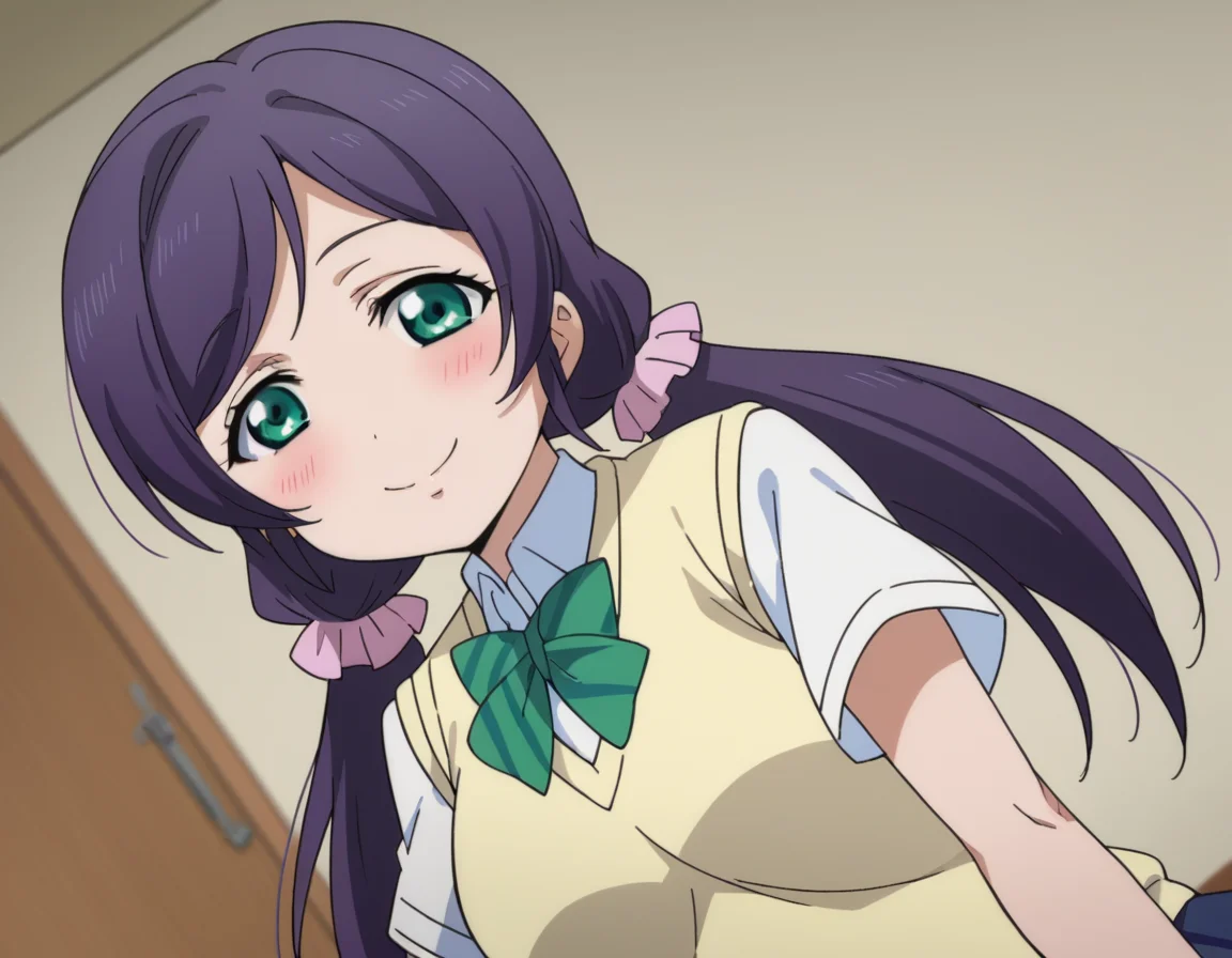 score_9, score_8_up, score_7_up, source_anime,
nozomitoujou, <lora:nozomi-toujou-ponyxl-lora-nochekaiser:1>
nozomi toujou, green eyes, purple hair, twintails, low twintails, scrunchie, long hair, smile,
otonokizaka school uniform, pleated skirt, school uniform, short sleeves, skirt, summer uniform, sweater vest, yellow sweater vest,
indoors, bed, bed room, on side, blush, drunk,
looking at viewer, cowboy shot, dutch angle,