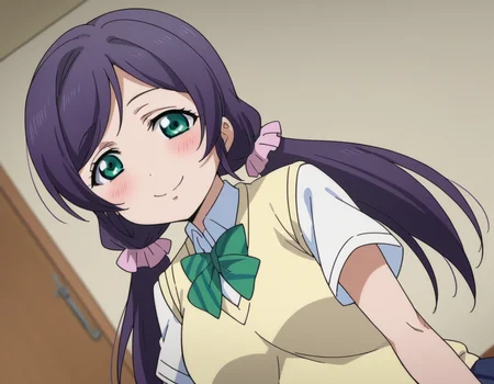 score_9, score_8_up, score_7_up, source_anime,
nozomitoujou, <lora:nozomi-toujou-ponyxl-lora-nochekaiser:1>
nozomi toujou, green eyes, purple hair, twintails, low twintails, scrunchie, long hair, smile,
otonokizaka school uniform, pleated skirt, school uniform, short sleeves, skirt, summer uniform, sweater vest, yellow sweater vest,
indoors, bed, bed room, on side, blush, drunk,
looking at viewer, cowboy shot, dutch angle,