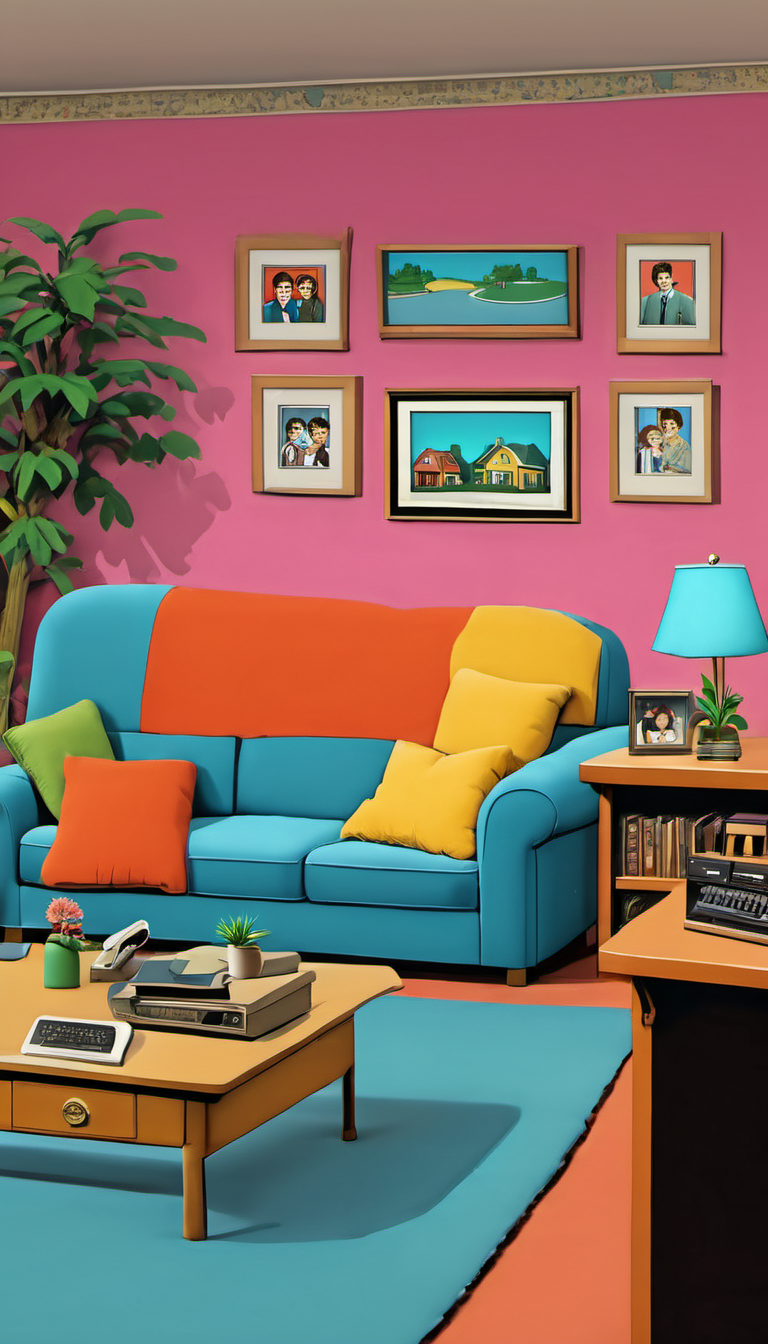 <lora:Everly_Heights_Backgrounds_New_Settings:1> The classic living room set from a popular 1990s family sitcom, vibrant, background art.