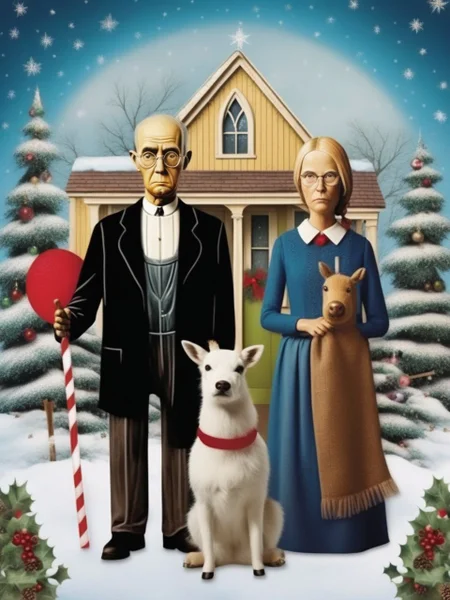 American gothic xmasize <lora:SDXL-xmasize-Lora-r12:1>