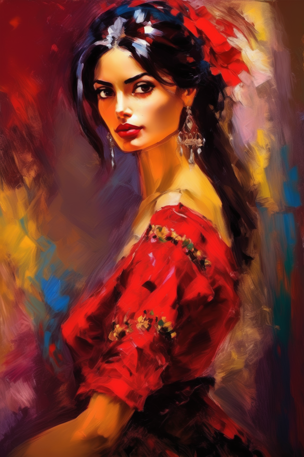 <lora:Andrew Atroshenko Style:1>Andrew Atroshenko Style - a stunning spanish brunette, vibrant colors, a masterpiece painting in the style of Andrew Atroshenko