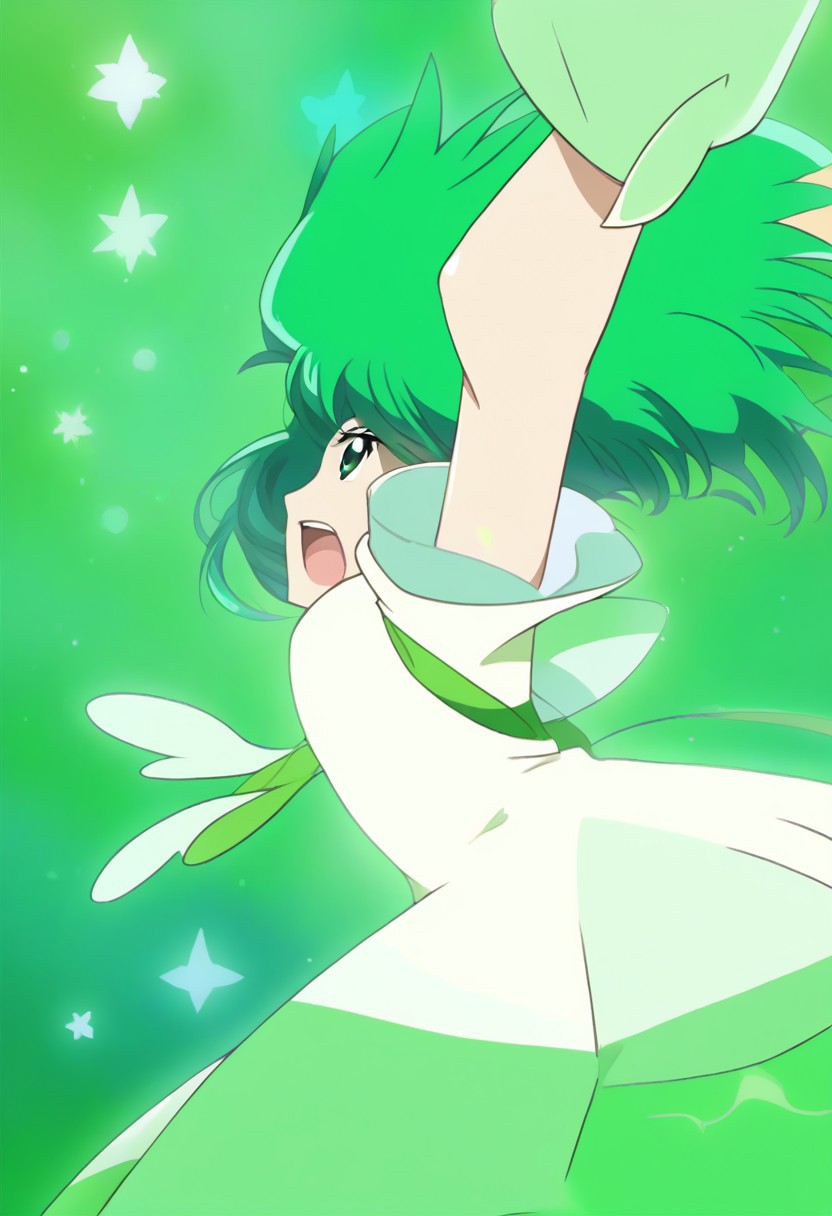 detailed background, green hair,, shiny skin,green eyes,<lora:curemint.:1>, curemint, solo,