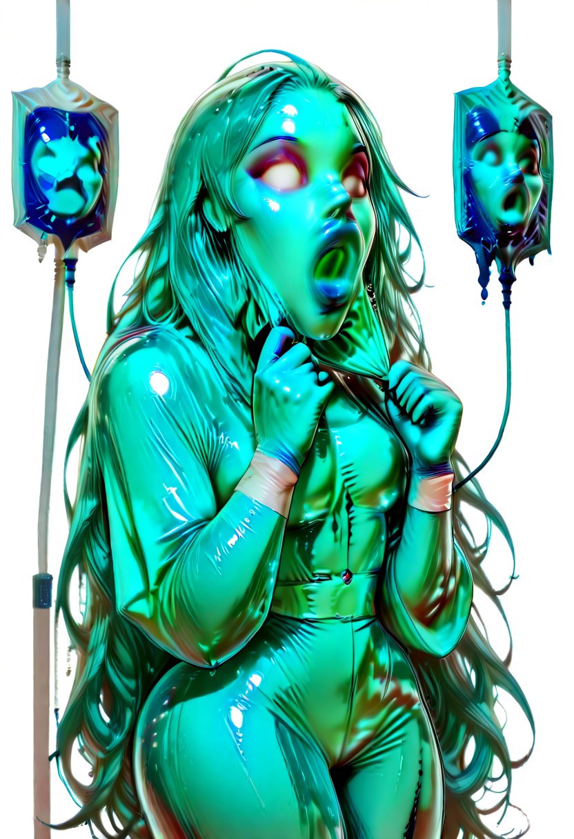 channelstyle, solo, intravenous drip, long hair, hospital gown, bandages, bandaged head, blood, 1girl, aqua eyes, looking at viewer, very long hair, pants, simple background, aqua hair, open mouth, hatsune miku, injury, messy hair, bandaid, empty blood bag, shirt, bandaged arm, cowboy shot, white background, long sleeves, hair down,blue screen of death, glitch,vomiting,
Blue Vomit, masterpiece, best quality, very aesthetic, g0th1c, glowing, neon lights, glowing eyes,, masterpiece, best quality, very aesthetic, easynegative, ltxdoll, (color) dollmask, (color) bodysuit,, covered eyes, covered mouth, covered face,, maskpull, pulling mask,, O-shaped mouth, open mouth, (color) O-ring, (color) inner mouth,, Dollmouth, open mouth, (color) lips, (color) inner mouth,, white eyes, eyebrows, eyeshadow,
