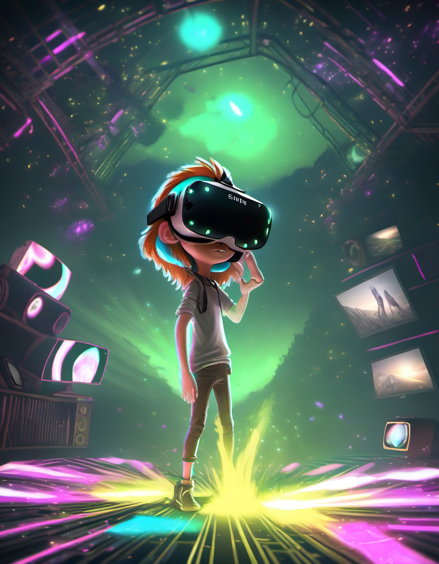 Virtual Reality Worlds, Fully Immersive Environments, Digital Adventures, VR Gaming, Virtual Escapes., sharp focus, detailed, sub surafce scattering, glow, dust, volumetric light <lora:TOONER_1_RC:0.9>
