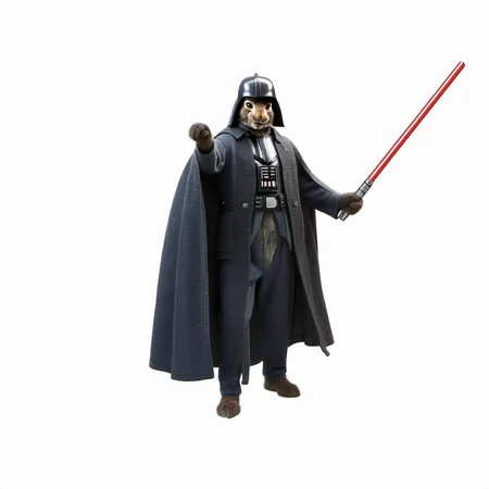 PeterRabbit1024, a rabbit with a helmet holding a red shining light saber in his hand and a white background, Edward George Handel Lucas, features intricate detail, a 3D render, dau-al-set <lora:PeterRabbit1024-000315:0.8>