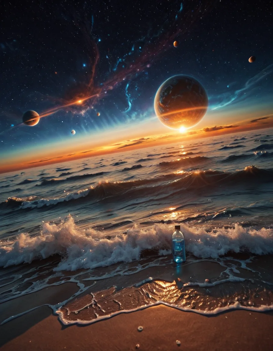 <lora:Space_Worlds_Minis_2:1> swminis2, bottle of water, waves, planet, space, clouds,