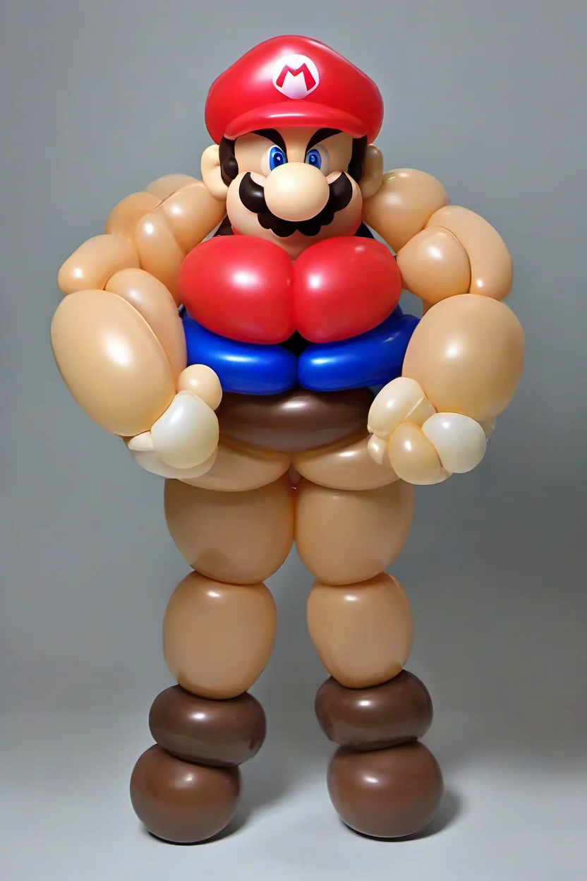 <lora:PE_BalloonStyle:0.8> PEBalloonStyle,
Super Mario as bodybuilder ,extremely muscular,flexing