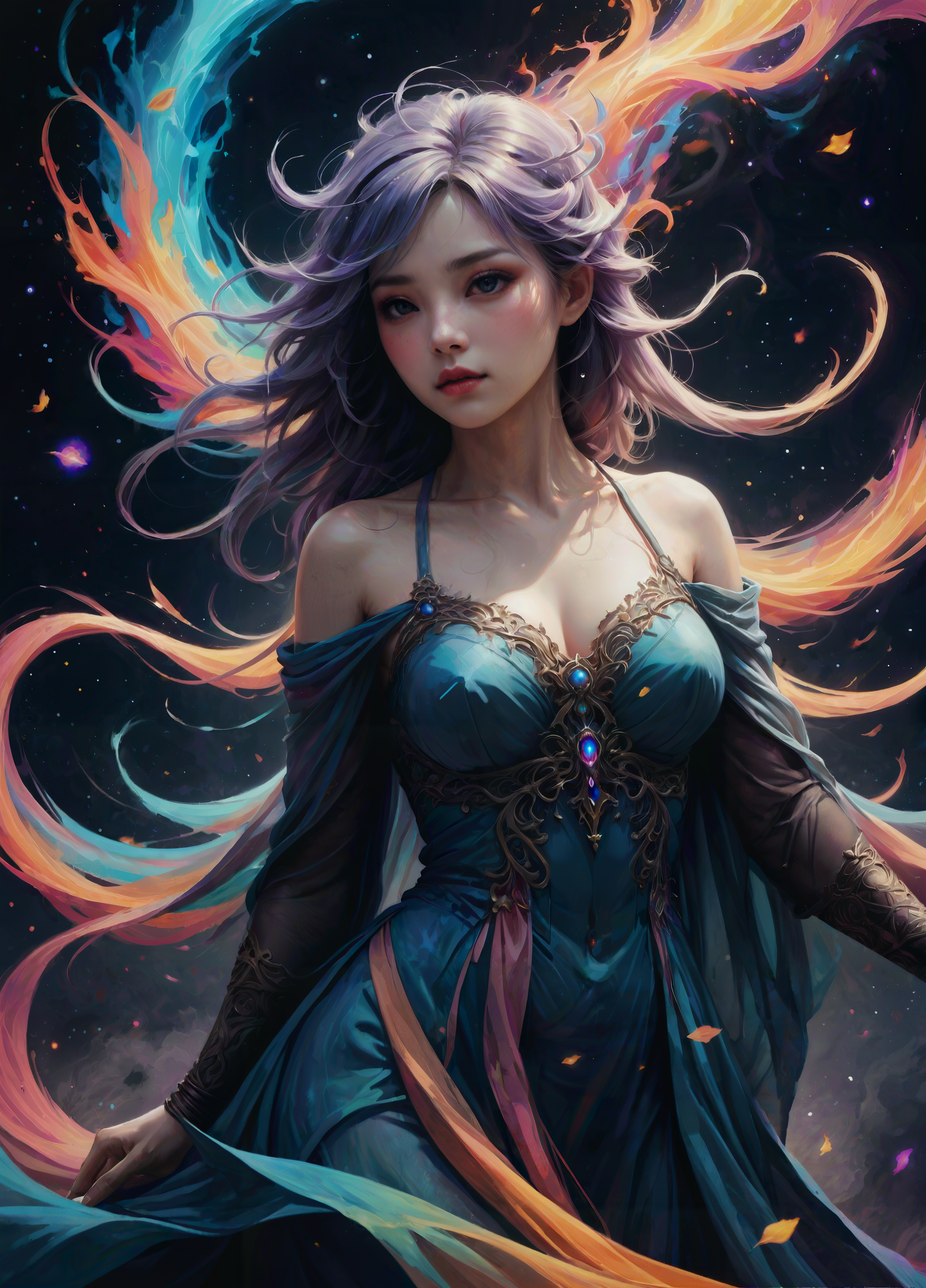 An Asian woman in a flowing, intricately detailed dress, reminiscent of high fantasy or gothic art (avoid "big breast").
Blend hyperrealistic concept art with intricate gothic details, trending on Artstation.
Utilize a triadic color scheme for a visually striking composition.
Combine the detailed matte painting style of Unreal Engine 5 with deep, fantastical colors.
Resolution: 8K for exceptional clarity.
Color Palette: Dreamy pastel tones with vibrant splashes (combines "soft pastel colors" and "splashed pastel colors").
Style Blend "cartoon style illustration of hallucinations" and "stoned" for a psychedelic cartoon aesthetic.
Composition: Splash screen layout with motion effects and a centered image.
Linework: Use cel-shading with very soft colors and low saturation for a unique, muted look (combines "cel-shading style" and "very soft colors" with "low saturation").
Avoid: "MSchiffer art," "flat colors," "soft iridescent glow smoke," and "flashing ass" - these elements detract from the overall artistic vision.
Ink illustration on parchment depicting a dark, ghostly woman in a flowing, dark toga, exuding sensuality.
Double exposure effect for a layered visual.
Theme: Order vs. Chaos.
Setting: Whirling astral scene with a touch of kindness reflected in the chaos.
Color Scheme: Dichromatic (two contrasting colors) for a dramatic effect.
Perspective  Leaning for a dynamic composition.
Expression Wide-eyed wonder on the woman's face.
Astral glow, celestial patterns, swirling nebulas for a mystical atmosphere. Bokeh blur for a dreamy effect.
Keywords: Colorful, BadDream, DEVIL SPAWN.
<lora:add-detail-xl:0.6>
<lora:xl_more_art-full_v1:0.4>
<lora:linquivera:0.6>