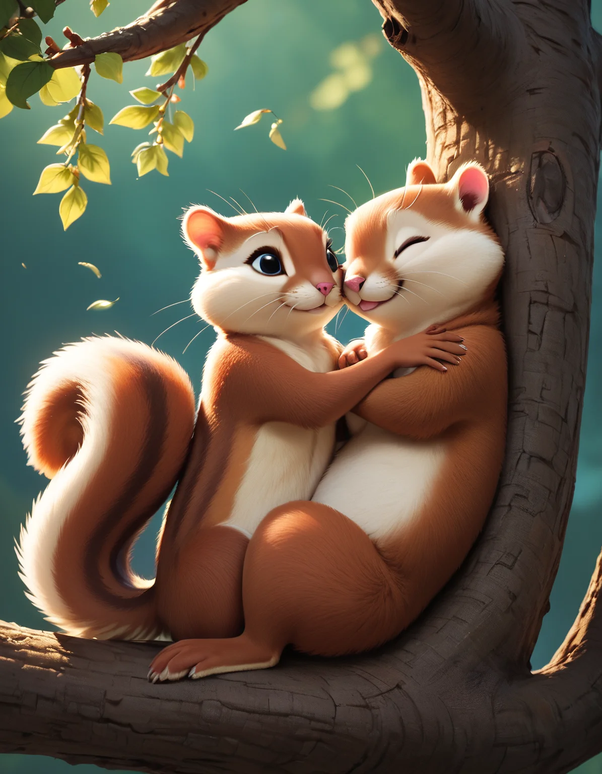 score_9, score_8_up, score_7_up, score_6_up, score_5_up, score_4_up, a squirrel, cuddling another squirrel in a tree