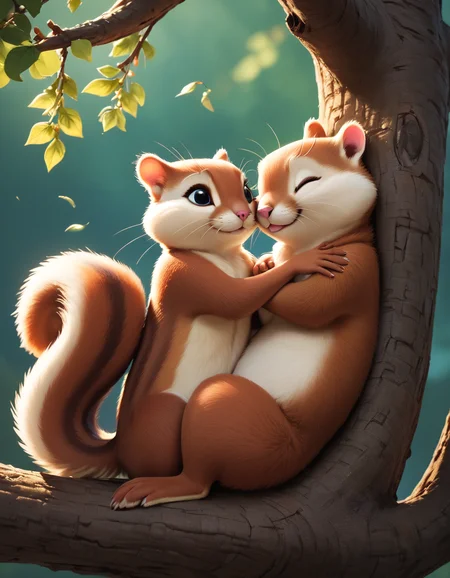 score_9, score_8_up, score_7_up, score_6_up, score_5_up, score_4_up, a squirrel, cuddling another squirrel in a tree