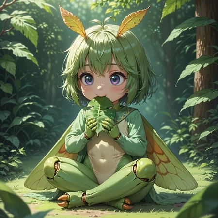 score_9,score_8_up,score_7_up,source_anime ,absurdres,detailxl,zPDXL3,
(Masterpiece:1.3),(best quality:1.2),high resolution,high quality,detailed,cute details, 1girl, arthropod girl, slender, petite, caterpillar girl, one horn, moth antenna, green skin, long body, 4 arms, (ultra HD quality details), anime, slightly chibi, sitting, holding giant leaf, biting into leaf, eating leaf, satisfied, (detailed image, high resolution, 5k resolution:1.0), morning lighting, wide open field, crop field, grain field, dew, moe
<lora:ColorRoughSlider:-0.1>,
<lora:zy_Detailed_Backgrounds_v1:0.6>, basukechi_style