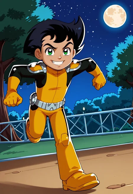 score_9, score_8_up, score_7_up, highly detailed, CuteCartoonStyle, cute boy, 1boy, solo, Tony_Clark, Black Hair, Green Eyes, Dark Skin, Yellow Bodysuit, Yellow Gloves, Yellow Pauldrons, Yellow Boots, Belt, at night, full moon, running, motion blur, smug smile, park
DSCStyle, round eyes, exaggerated proportions, cartoonish features, anime-inspired, cute aesthetics, cartoonish proportions, highlights,smooth lines, glossy highlights, minimal detail, clean outlines, consistent line weight, gentle highlights