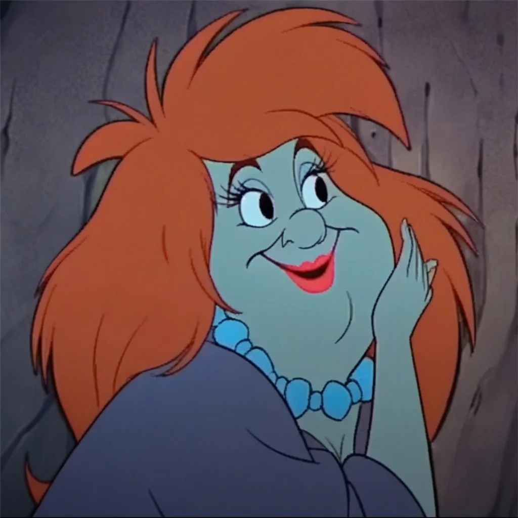 score_9, score_8_up, score_7_up, score_6_up, score_5_up, score_4_up j_cartoon, Disney, highly detailed, ((detailed shaders)), BREAK,brown hair, pearl necklace, Disney style, long hair, black eyes, retro style, robe, dress, blue skin, long red hair, female focus, smiling, 1 girl, lipstick