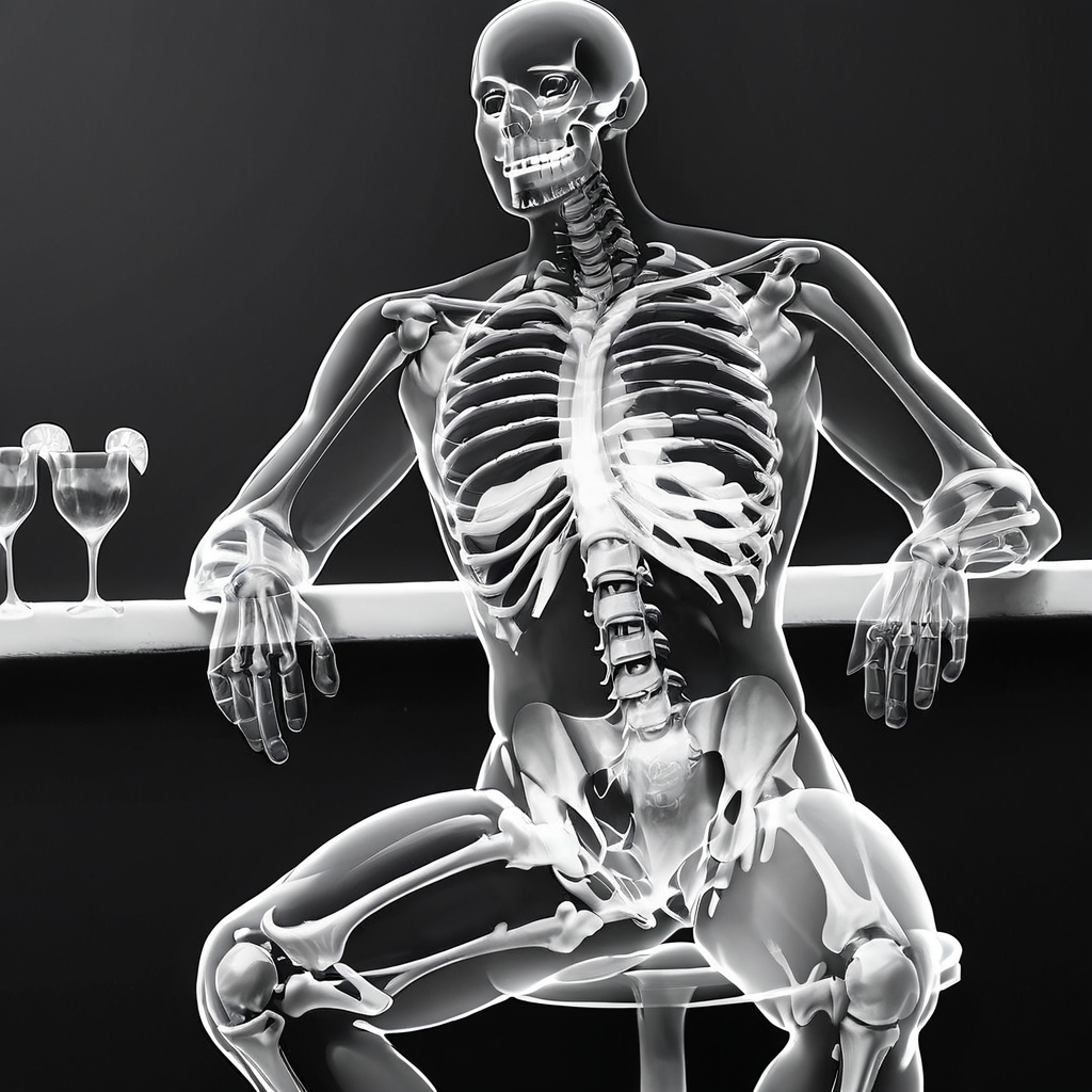 score_9, score_8_up, score_7_up, score_6_up, score_5_up, score_4_up, source_anime, , xray, 1man, monochrome, bones, skeleton, muscular, broad shoulders, sitting, bar