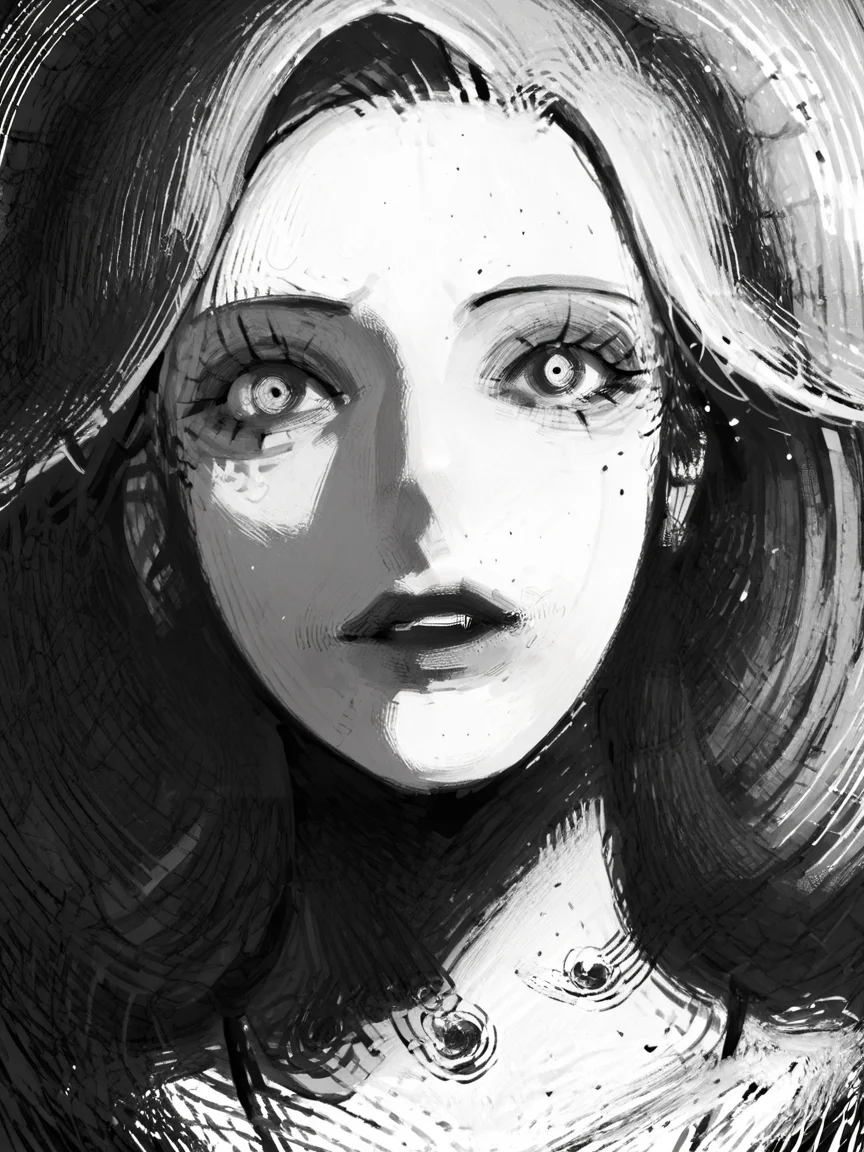 score_9, score_8_up, score_7_up, score_6_up, score_5_up, <lora:NxhqtXLP:1> nxhqt, greyscale, monochrome, portrait,