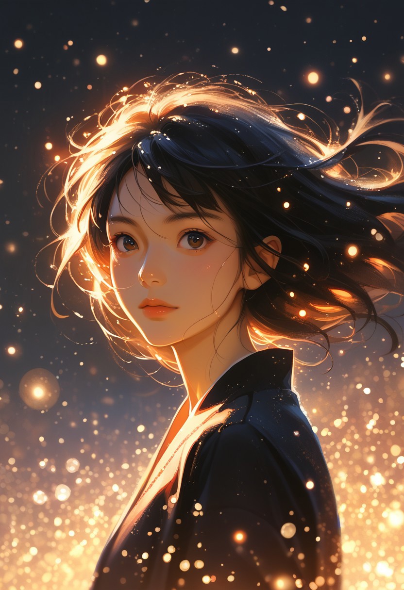 score_9, score_8_up, score_7_up, 1girl, solo, sakurajima_mai, black hair,, 
particles,