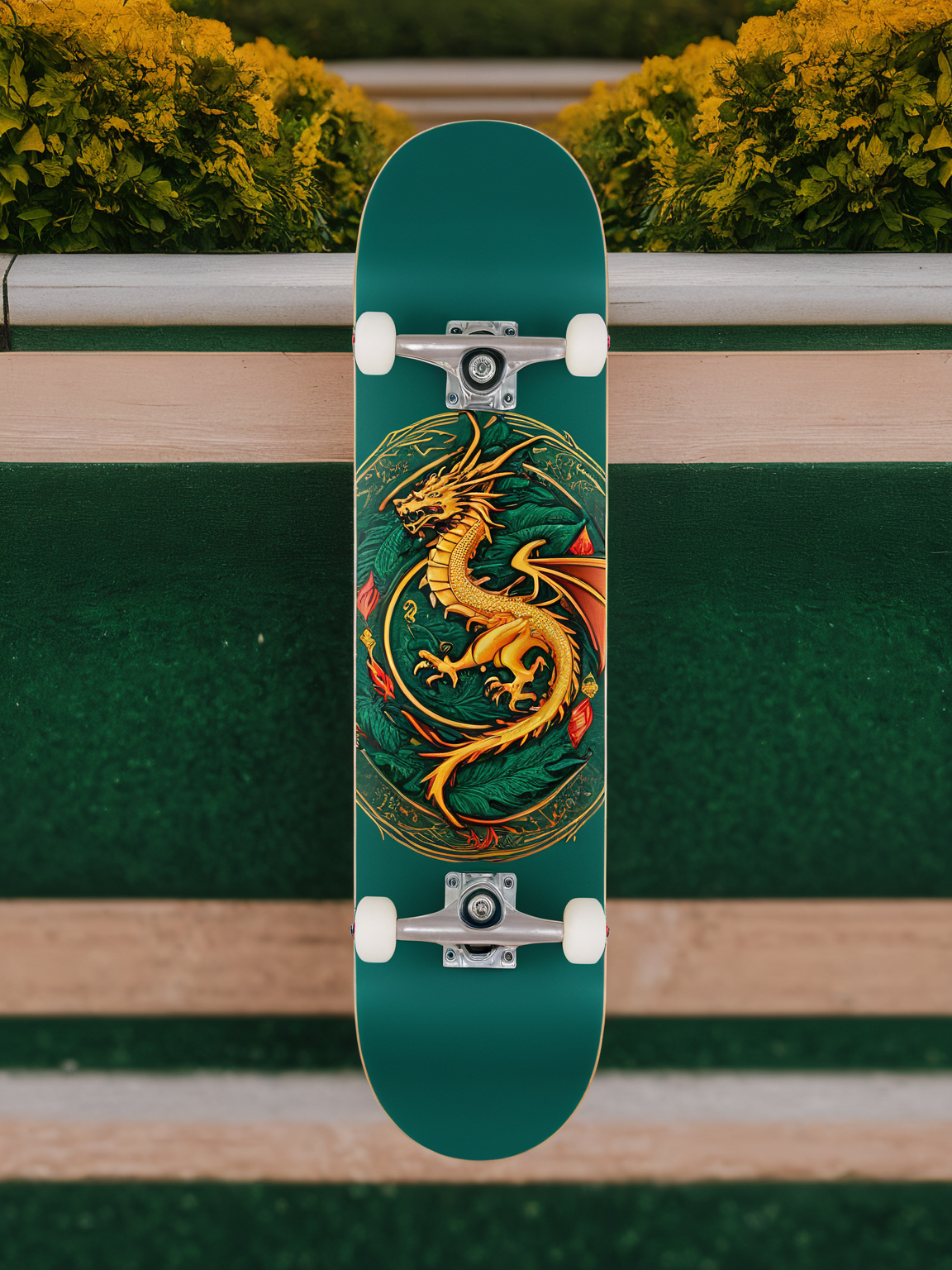 EdobSkate,skateboard with a mythical dragon design, set against a medieval fantasy landscape with castles and mystical forests <lora:EdobSkate_XL_v1.0:0.8>, best quality, uhd, 8k, detailed