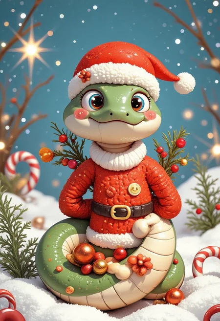 Cartoon snake in winter christmas sweater celebrating winter