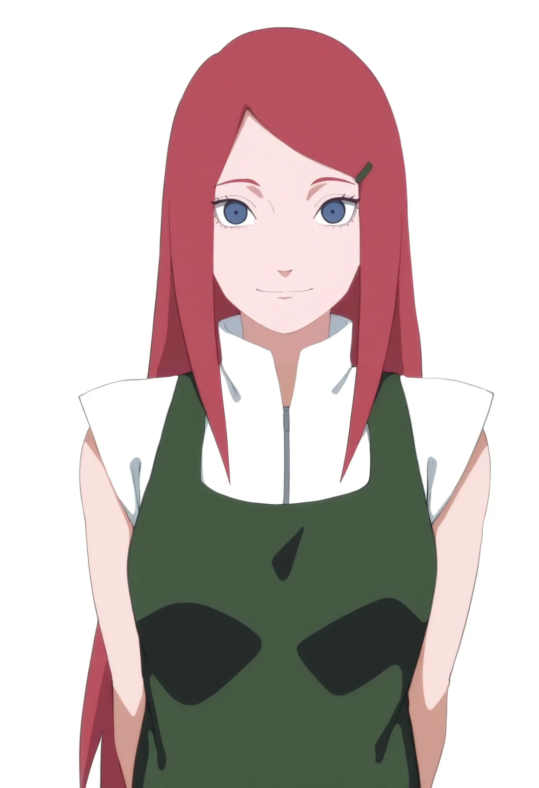 anime coloring, anime screencap, newest, (artist:keihh:0.9), (artist:ojipon:0.6), (artist:asiri senpai:0.8), (artist:eufoniuz:0.5),
1girl, kushina, long hair, red hair, blue eyes,
apron, standing, hairclip,
upper body,
smile, looking at viewer, simple background, white background, <lora:KushinaUzumakiNoobXL_byKonan:1>