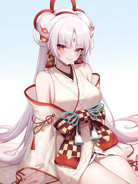 1girl,buzhihuo,,smile,solo,white background,simple background,cowboy shot,sitting,<lora:buzhihuo-000012:1>, masterpiece, best quality, very aesthetic, absurdres,newest, incredibly absurdres,