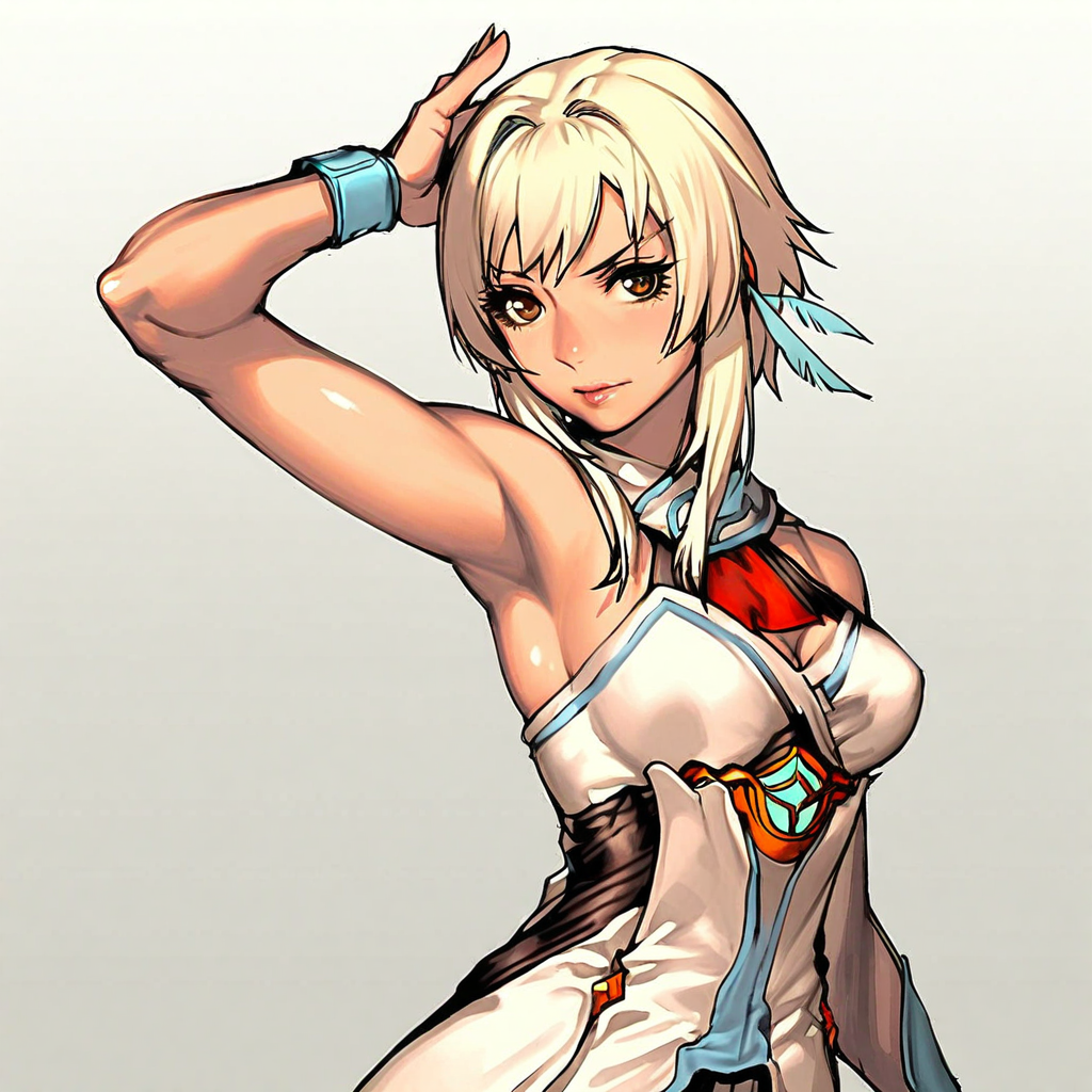 <lora:kht-xl-a31:1>,solo,1girl,lumine,upper body, armpits, white dress,mature female,