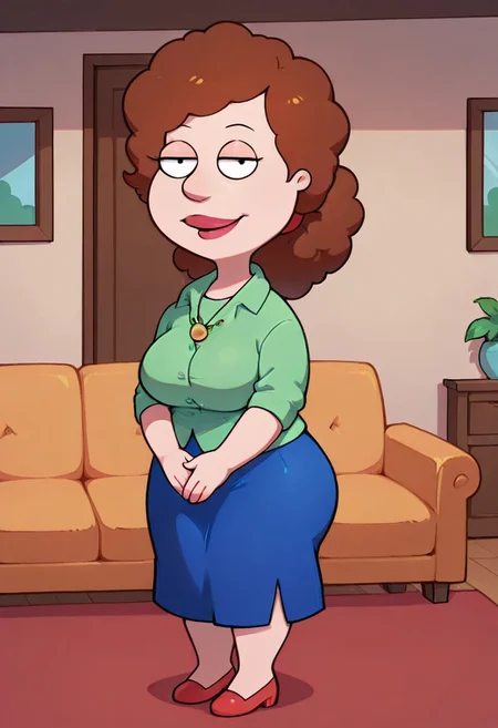 score_9,score_8_up,score_7_up,score_6_up,best quality, 1girl, solo, living room, couch, indoors,
BREAK
unnamed girl, brown hair, black eyes, (mature female:1.5), (plump:1.2), large breasts, gigantic ass, gigantic hips, green sweater, rolled up sleeves, blue skirt, shoes, own hand together, smile, looking at viewer, long skirt, half-closed eyes, necklace,