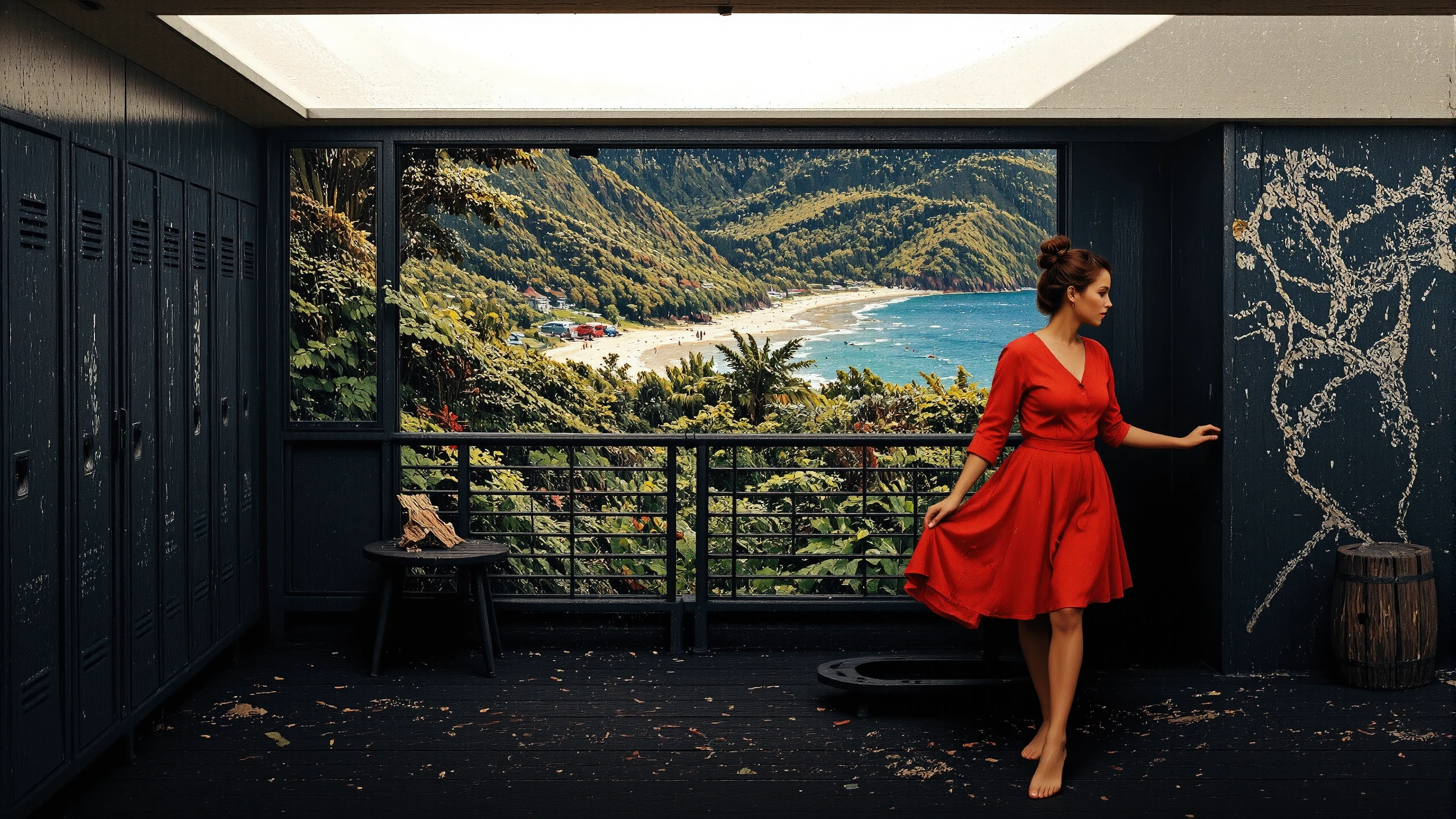 locker room, beautiful Nauruan landscape,  woman, multilayer paint splash style, <lora:Hand v2:1> <lora:Anti-Blur:1> <lora:Insane Detail Slider:0.5>   <lora:Flux.1_Turbo_Detailer:0.6>   <lora:flux-photo-transparent_Alpha_1.0:0.8> <lora:flux.1_lora_flyway_Epic-detail_v2:1>   <lora:Painterly01b_CE_FLUX_AIT:0.8> pntrlyCE_style