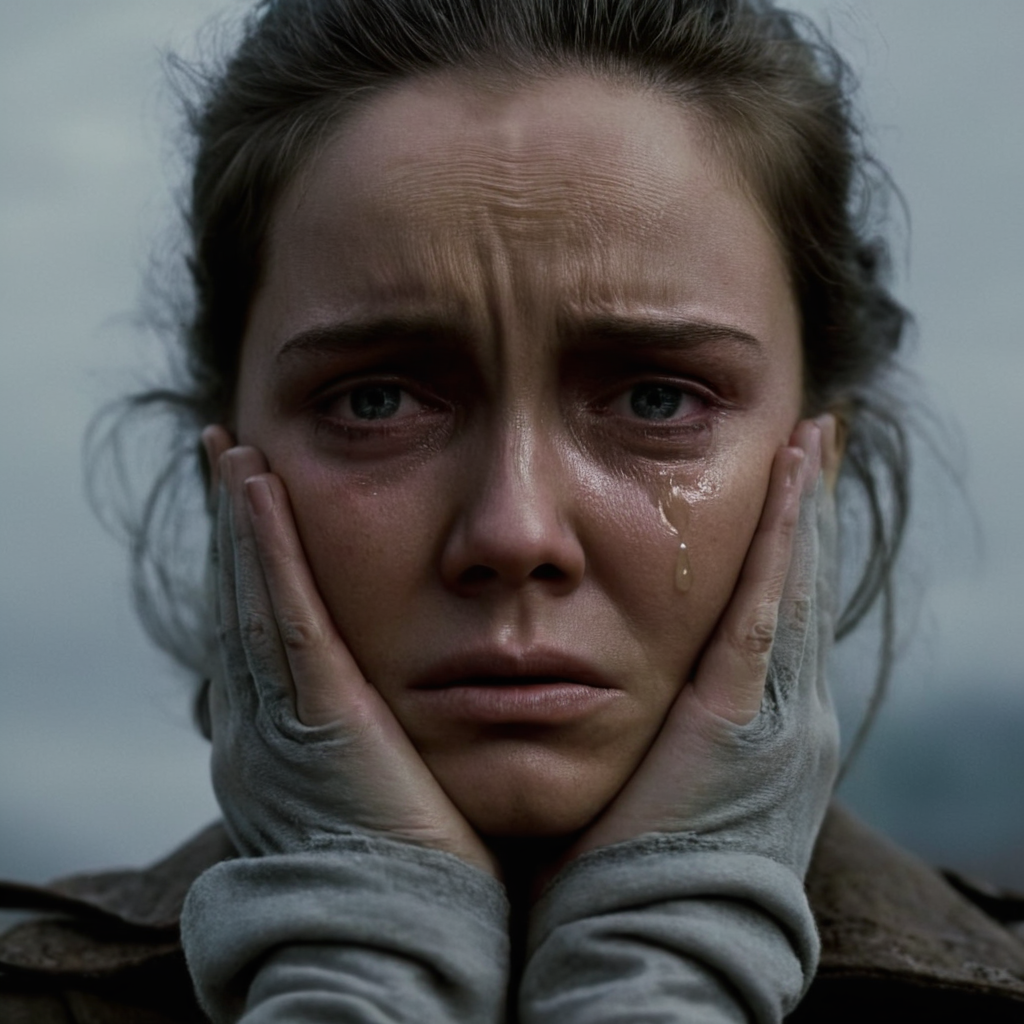 cinematic film still of  <lora:shell shock style:1>
A cinematic Kodak Fujifilm picture of a sad teary crying Oracle Girl a wrinkly face, tired, fatigue, unhappy, glum, melancholy, miserable, sorrowful, dejected, disconsolate, downhearted, downcast, realism, realistic, dispirited, desolate, oppressed, panic, fear, Combat stress reaction, shell shock style, solo, gloves, blurry, dark,  female focus
 <lora:crying style:0.8>
 <lora:spartan style v2:0.8>, shallow depth of field, vignette, highly detailed, high budget, bokeh, cinemascope, moody, epic, gorgeous, film grain, grainy