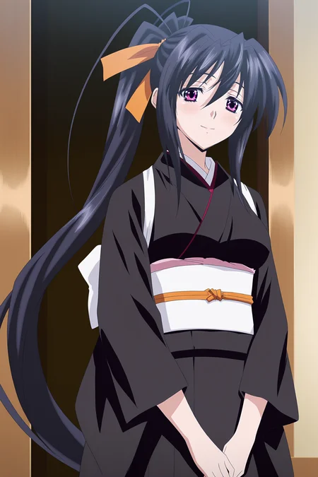 anime screencap, anime coloring, detailed face, masterpiece, best quality, very aesthetic, absurdres, volumetric lighting, official style, amazing quality, ultra detailed,  highres, amazing quality, scenery, beautiful detailed hair, beautiful detailed eyes,
<lora:StS-Illustrious-Detail-Slider-v1.0:4>
<lora:Akeno_Himejima_High_School_DxD:1>
at a Japanese shrine,
Akeno Himejima (character), himejima akeno, 1girl, solo, japanese clothes, black  kimono, long hair, black hair, antenna hair, white sash, side ponytail, obi, very long hair, bow, purple eyes, 1girl, elegant smile, cowboy shot