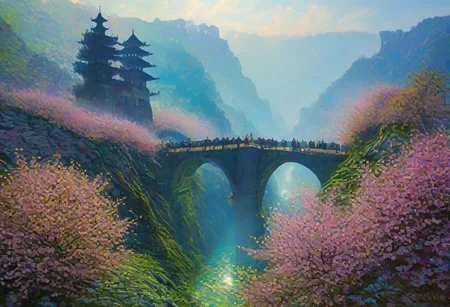 towers ringed in mist, sunrays, mixed media, surrealism, fantasy, great lighting, A surreal landscape highly detailed, extremely high-resolution details, appears trapped in an optical illusion of reflections and refractions, colorful, Spring, cherry blossoms in the wind, spring blooms, (Zhangjiajie mountains:1.2), (Vienna in contemporary Austria, baroque architecture, European architecture:1.15), (stone arch bridges:1.05), winding rivers extending to the horizon, professional photography, natural lighting, volumetric lighting maximalist. vivid, vibrant colors, intricately detailed, (psychedelic colors, psychedelic colors:1.15), complex, elegant, expansive, fantastical, film photography style, medium grain, cmnt
(8k uhd:1,4)
<lora:add-detail-xl:1>
<lora:Dynamic Poses:1>