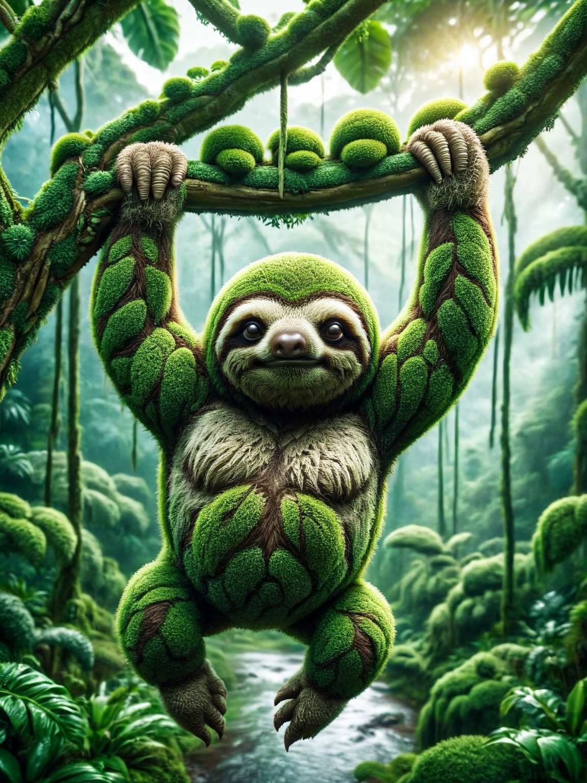 ais-hdgrw sloth, hanging lazily from a branch in a lush ais-hdgrw rainforest <lora:ais-hdgrw-sdxl:1>