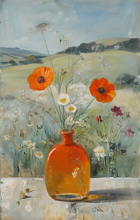 masterpiece,best quality,<lora:tbh241-sdxl:0.9>,illustration,style of Winifred Nicholson A bottle of perfume in garden