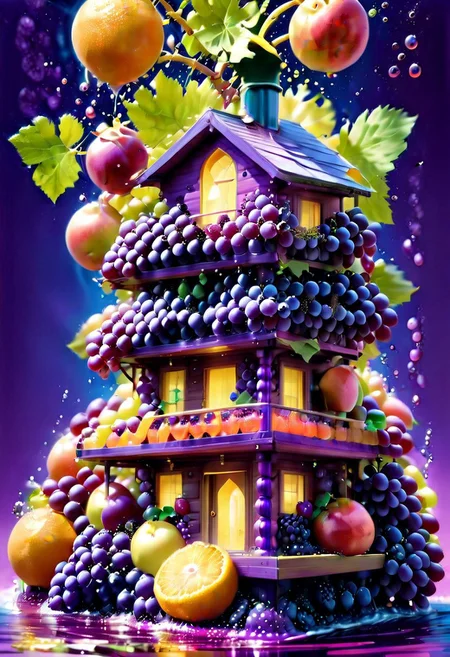 juicy fruit, orange, grapefruit, apple, watermelon, pear, grape, strawberry, blackberry, made out of, Grape-o-rama.