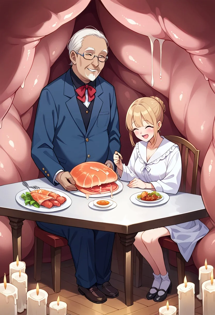 score_9, score_8_up, score_7_up,
source_anime,
BREAK
1male,1female,(old man,old woman),old couple,
dining table,sitting,dinner,candle,
(vore),
full body
