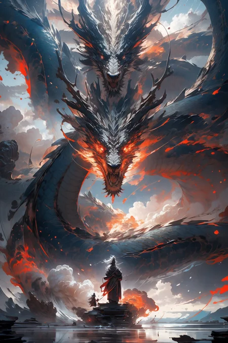 masterpiece, best quality, flames, abstract, divine being, otherly world, powerful,
<lora:Chinese dragon:0.85> chinese dragon, dragon, sky, outdoors, cloud, glowing, horns, standing,
<lora:more_details:0.4>
<lora:Cosmic anime-oil fusion v2:0.4>
<lora:AnimeVibesV3:0.25> animevibes,
<lora:3DMM_V11:0.5> 3DMM
<lora:midjourney_20230624181825:0.4> midjourney ,
<lora:LAS:0.25> colorful, clouds,
<lora:msw_locon-t2:0.45>
<lora:wuxia2:0.5> gu, shiny, shiny hair, shiny skin, shiny clothes