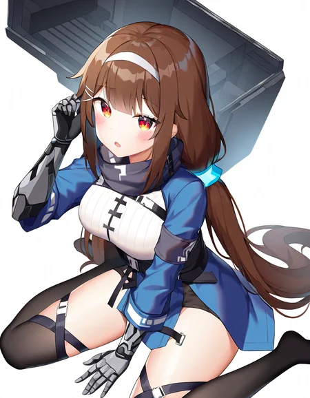 1girl,solo,white background,simple background,cowboy shot,sitting,wariza,looking up,open mouth,blush,js9,mechanical arms,looking at viewer,<lora:js9-000014:1>,, masterpiece, best quality, very aesthetic, absurdres,newest, incredibly absurdres,