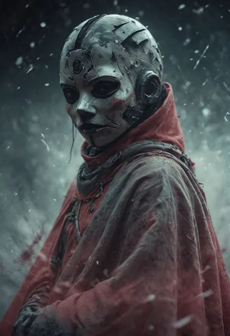 DARK throwing a Stone Pose, fight stance, Leg Up, Low Angle View,. a woman with rotten Guy fawkes mask and a outworn detailed old high collar and vibrant translucent DARK-red cyberpunk Samurai jacket, Large linen cape ,surrounded by a detailed monochrome spacescape with translucent vibrant Blood red Highlights, hyper-detailed, sharp, high resolution, high quality, 32K, Ultra realistic, HD, super detailed, line art, abstract style
. ethereal, atmospheric haze, Film grain, cinematic film still, shallow depth of field, highly detailed, high budget, cinemascope, moody, epic, OverallDetail, gorgeous, 2000s vintage RAW photo, photorealistic, candid camera, color graded cinematic, eye catchlights, atmospheric lighting, skin pores, imperfections, natural, shallow dof,
In the depths of this nocturnal tableau lies the promise of exploration and discovery, where the spirit of the astronaut converges with the boundless possibilities of the cosmos. Though Earthbound for now, her spirit remains untethered, reaching out towards the distant stars with an unyielding resolve to explore, to discover, and to soar beyond the limits of imagination.