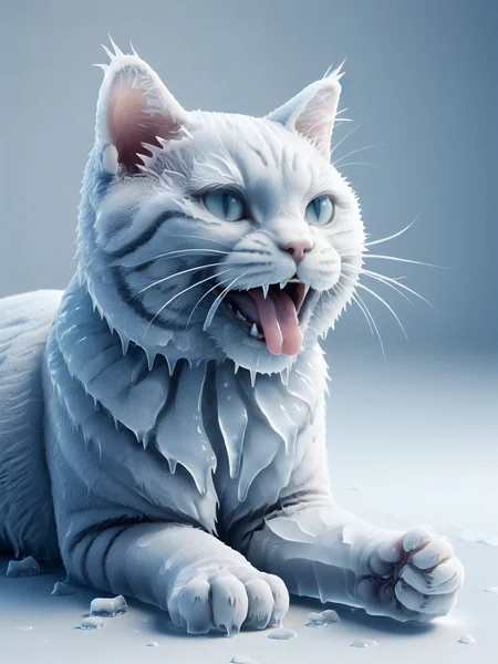 A ais-icebaby cat, licking its paw, <lora:Ice_Style_SDXL:1>