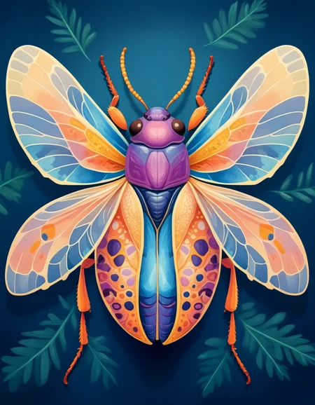 novuschroma style overhead view of a symmetrical insect with wings <lora:106_novuschroma_1:1>
