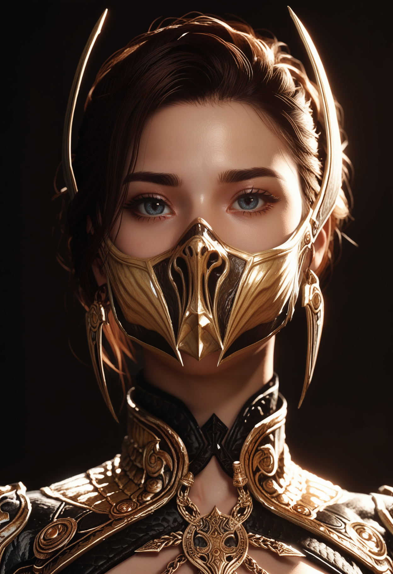 score_9, score_8_up, score_7_up,
1girl, solo, d4rkgin4rm0r, black armor:pauldrons, shrug \(clothing\), mask, close-up, portrait,
 <lora:Dark_Ginnungagap_Pony_v1.1:0.8>