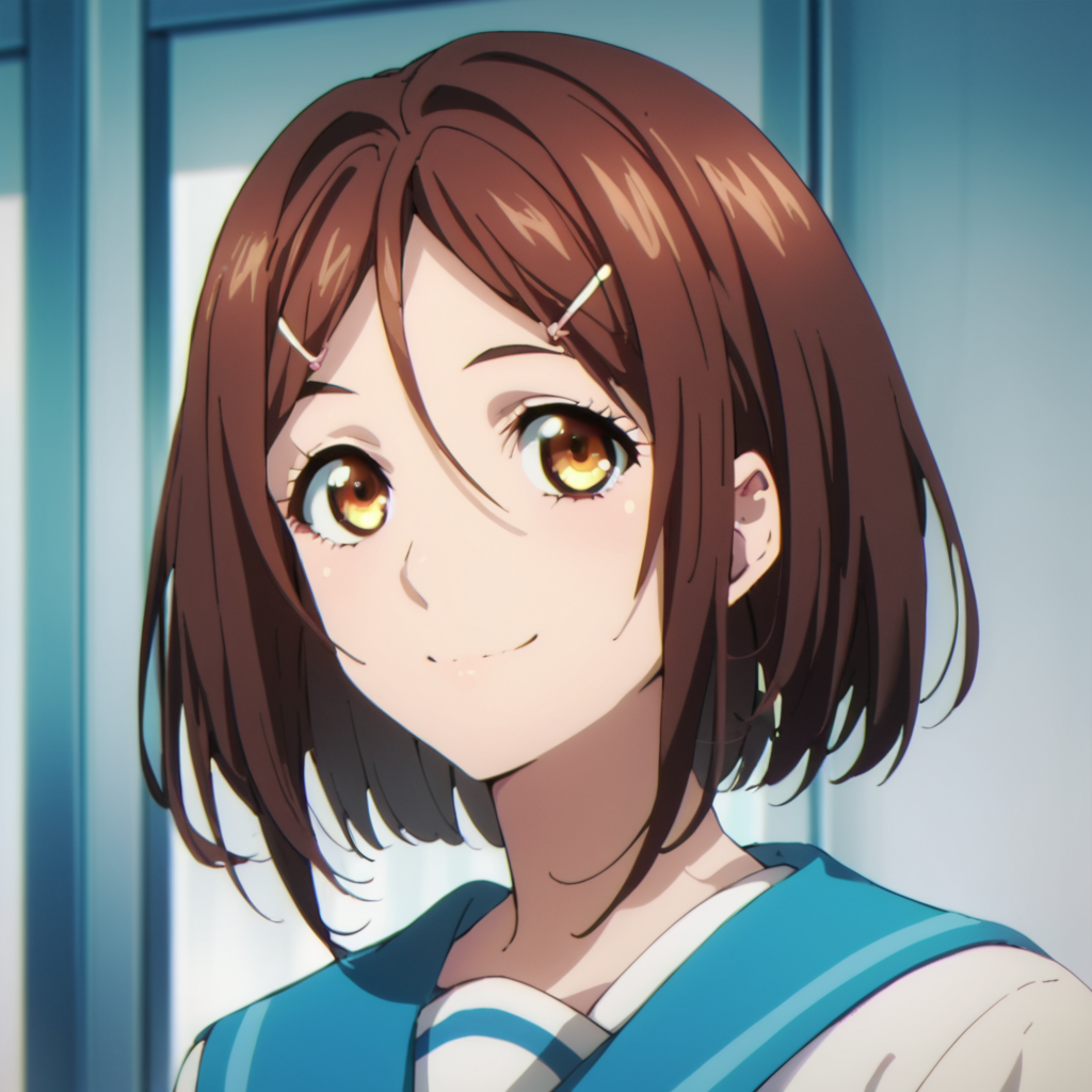 score_9, score_8_up, score_7_up, score_6_up, score_5_up, score_4_up, source_anime,  Yuiri, brown hair, , school uniform, portrait, smile