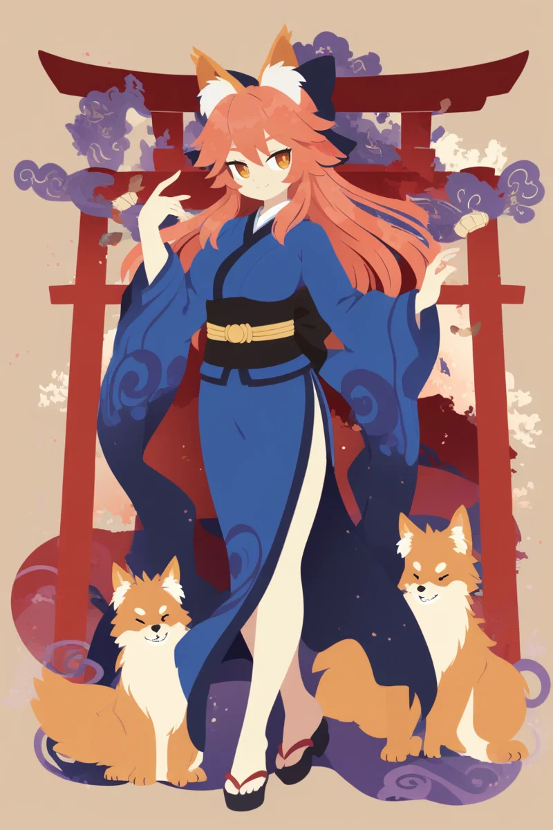 sambanekostyle, masterpiece, best quality, very aesthetic, absurdres, simple background,
tamamo \(fate\), tamamo_no_mae, 24 years old, mature female, kyuubi, torii
<lora:SambaNekoStyle_animagineV31_v110:1>