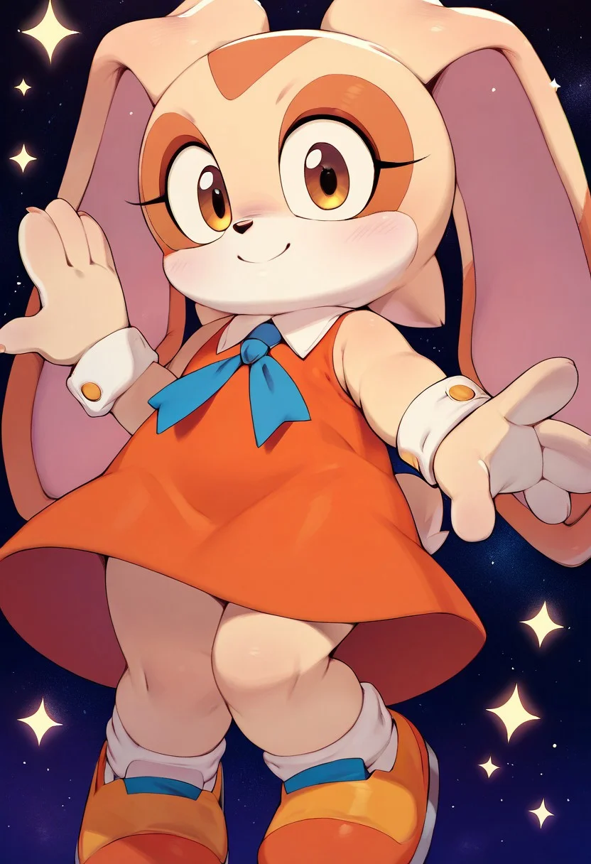 Cream The Rabbit, cute, berseepon, dress, dance, sparkles, stars,
score_9, score_8_up, score_7_up