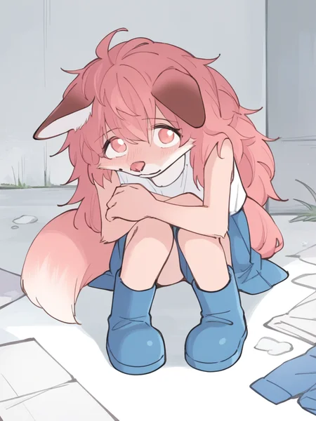 score_9, score_8_up, score_7_up, source_anime, BREAK
looking at viewer,  <lora:Furr:1> p1nkfurr, pink hair, pink fur, white fur, two-tone fur, furry female, furry, pink eyes, long hair, dog ears, dog tail, white vest, no sleeves, blue skirt, blue boots,