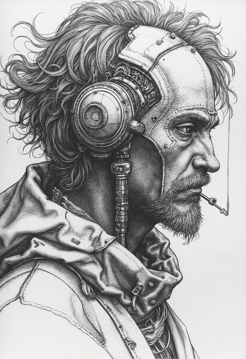 yfg-durer, Cyberpunk extremely realistic drawn by TarÅ Okamoto and Dariusz Zawadzki with the theme "If you only know how to win and do not know how to lose, you will harm yourself"