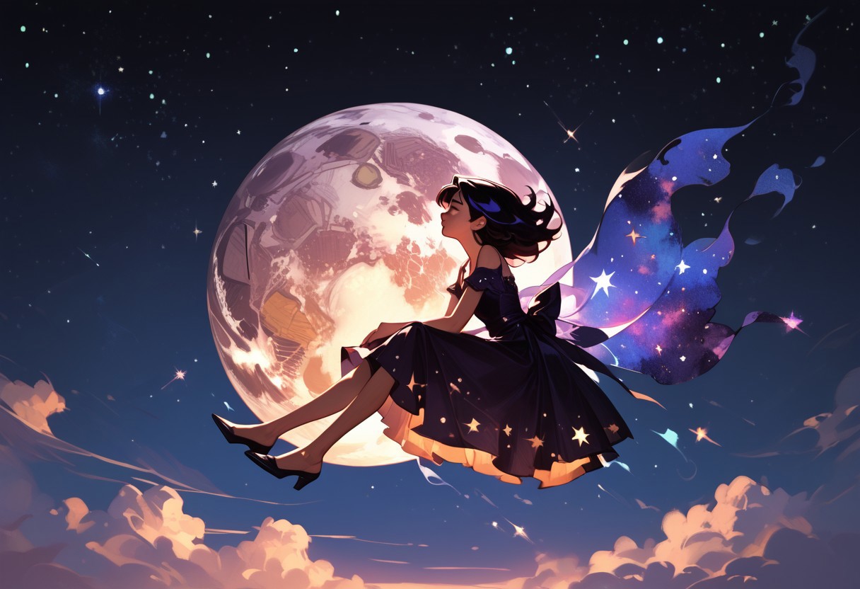score_9, score_8_up, score_7_up, score_6_up, 1girl, ethereal, rated_safe, full body, floating, celestial beauty, fetal position, slinky night gown made of cosmic dust, swirling clouds of dark matter enfold her,  cosmic background,trippy pink stars, shooting stars