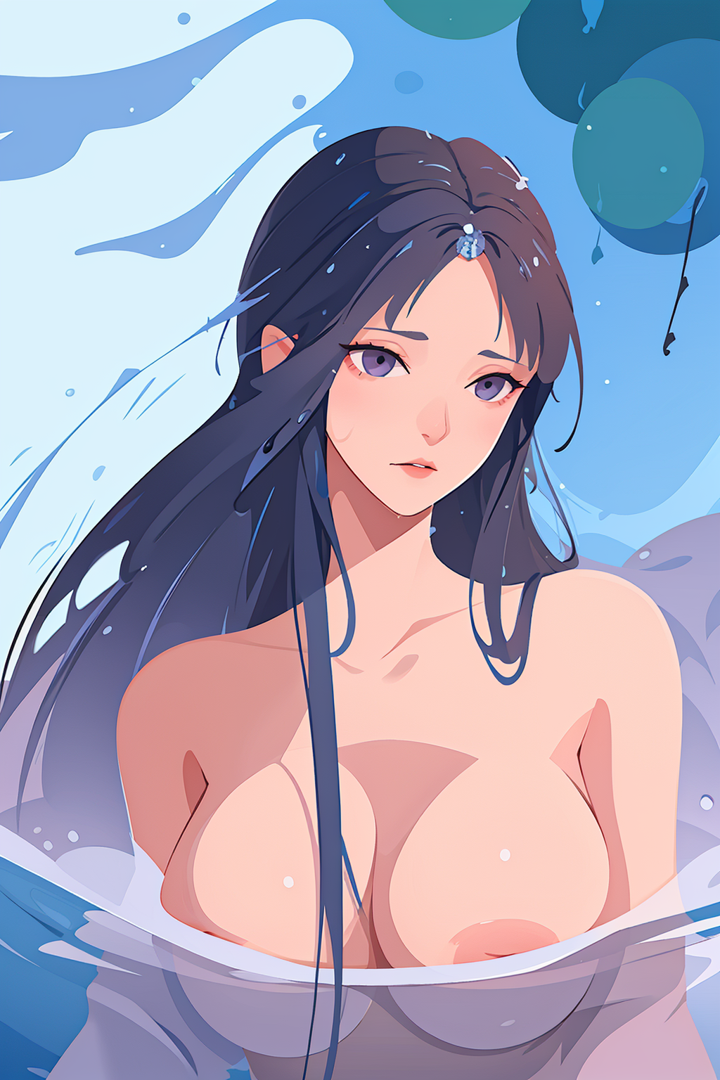 <lora:sanweihu:0.9>,sanweihu,1girl,solo,black hair,simple background,long hair,((water drops)),wet clothes,((beautiful detailed water)),((floating)),dynamic angle,breast slip,nude,partially submerged,, best quality , masterpiece, illustration, an extremely delicate and beautiful, extremely detailed ,CG,unity,8k wallpaper, Amazing, finely detail, masterpiece, best quality,official art,extremely detailed CG unity 8k wallpaper,absurdres, incredibly absurdres, huge filesize , ultra-detailed, highres, extremely detailed,beautiful detailed girl, extremely detailed eyes and face, beautiful detailed eyes,light on face,